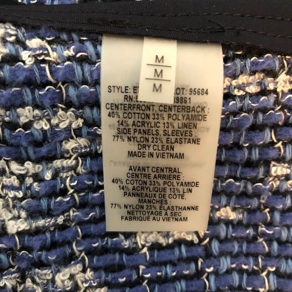 Elie Tahari Navy Blue Claire Tweed Open Jacket M - Picture 7 of 8